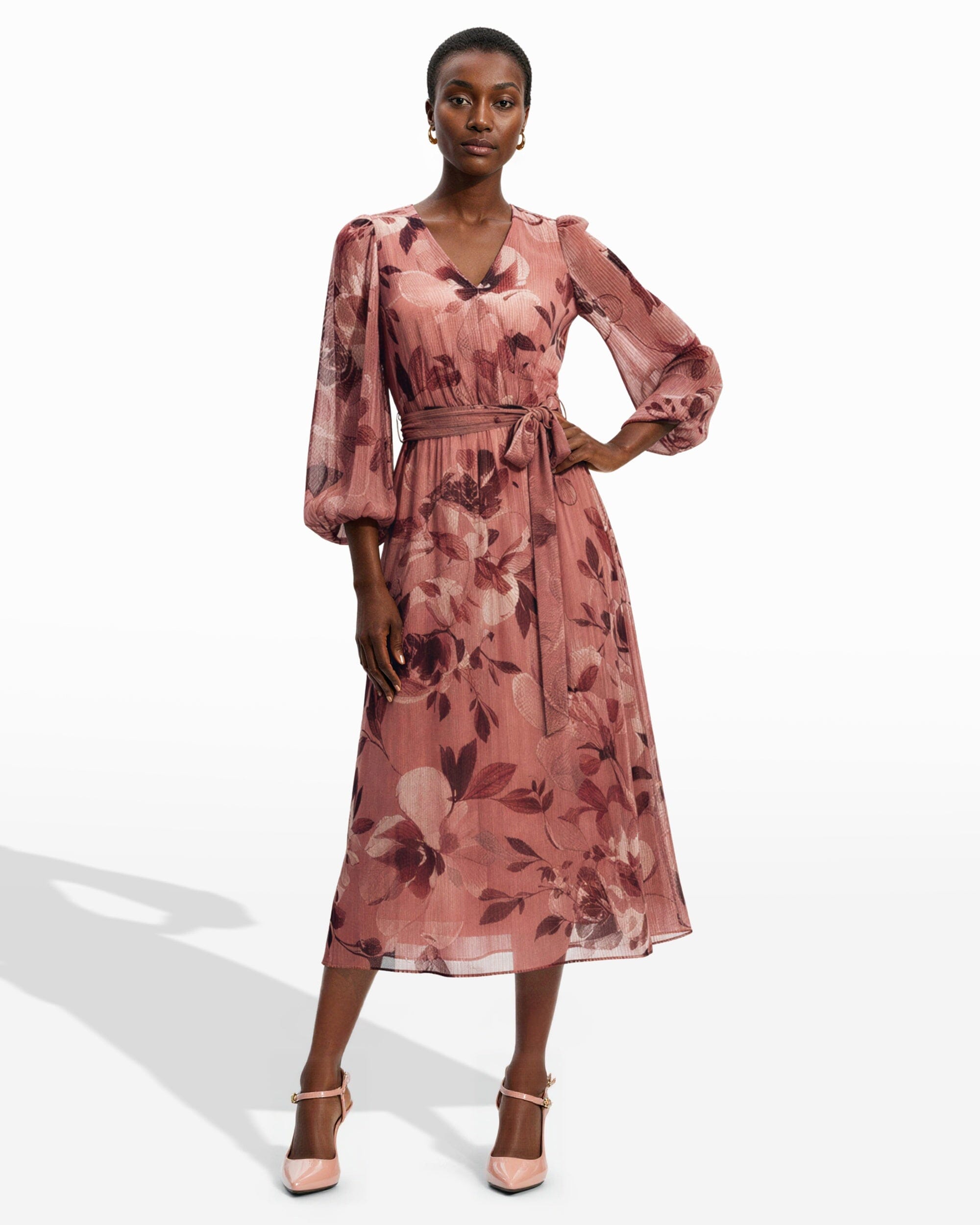 Three Quarter Sleeve Midi Dress - Anne Klein Rose Mist Multi