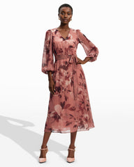 Three Quarter Sleeve Midi Dress - Anne Klein Rose Mist Multi