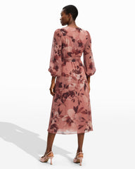 Three Quarter Sleeve Midi Dress - Anne Klein Rose Mist Multi