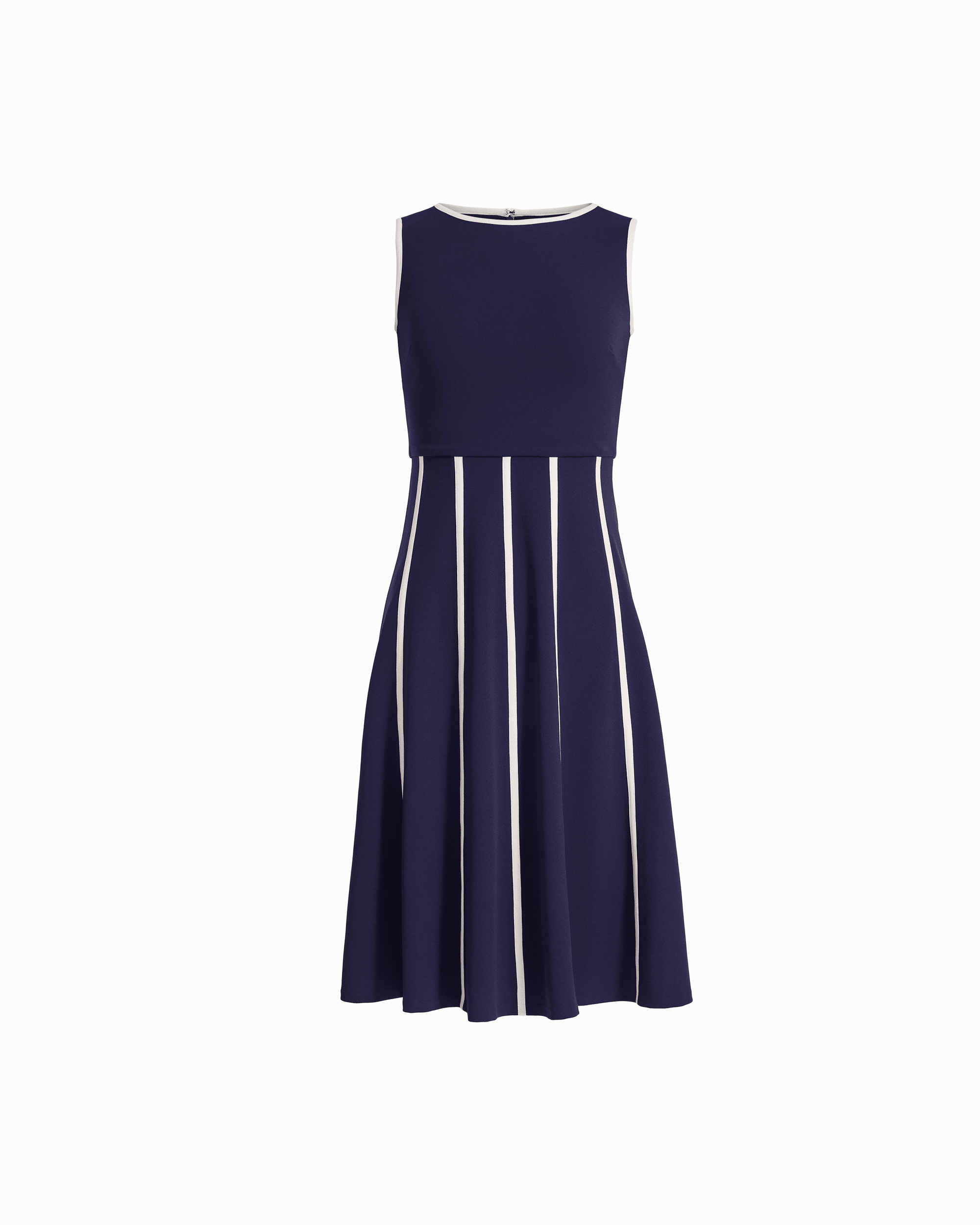 Fit And Flare Midi Dress With Piping - Anne Klein DEEP NAVY/WHITE DOVE