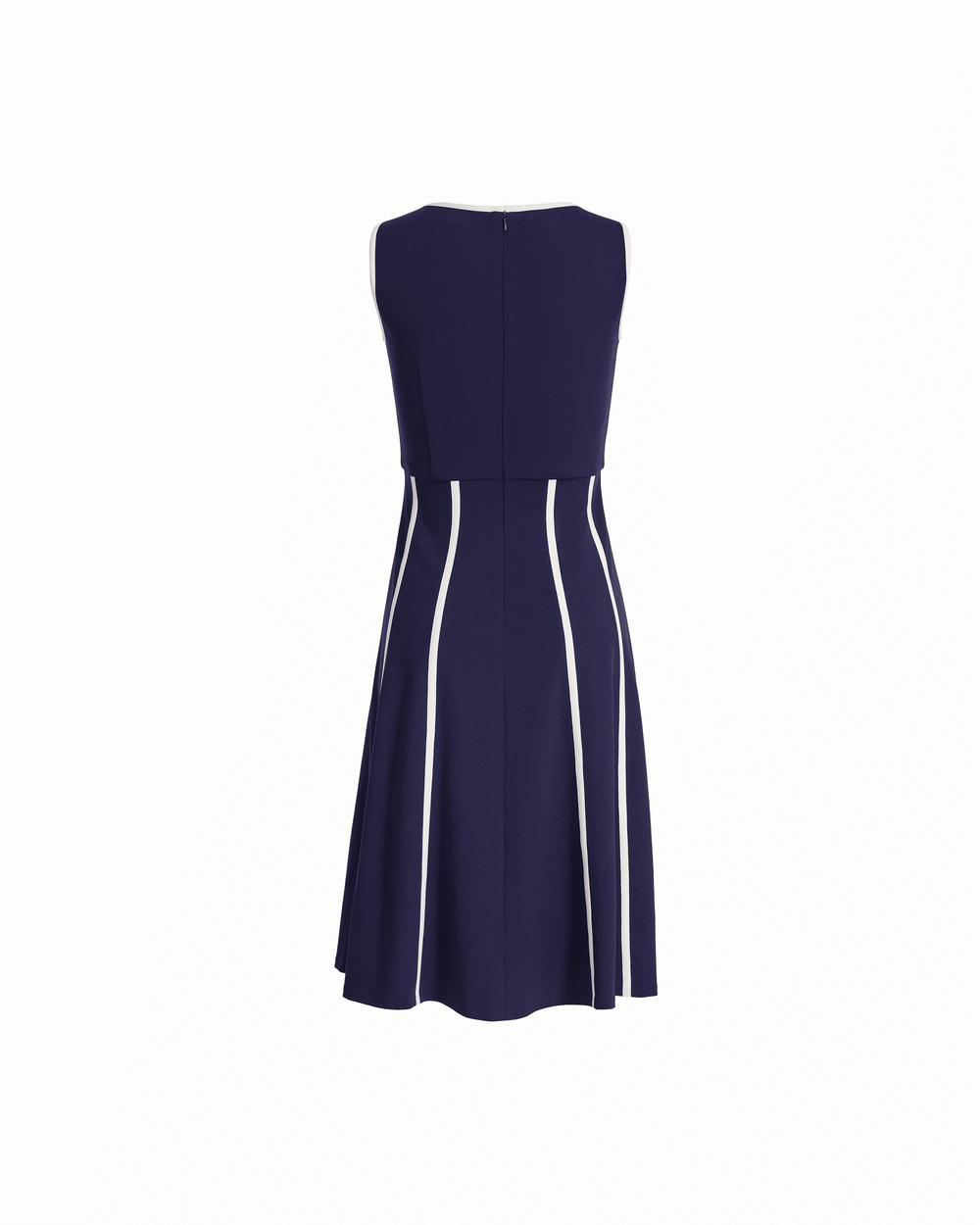 Fit And Flare Midi Dress With Piping - Anne Klein DEEP NAVY/WHITE DOVE