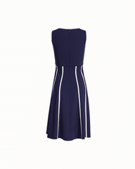 Fit And Flare Midi Dress With Piping - Anne Klein DEEP NAVY/WHITE DOVE
