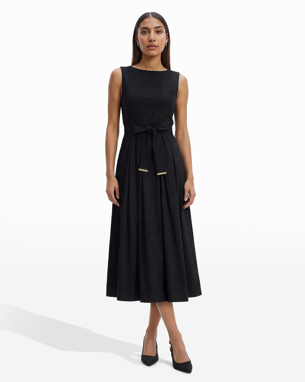 Paneled Bodice Jewel Neck Midi Dress - Anne Klein ANNE BLACK