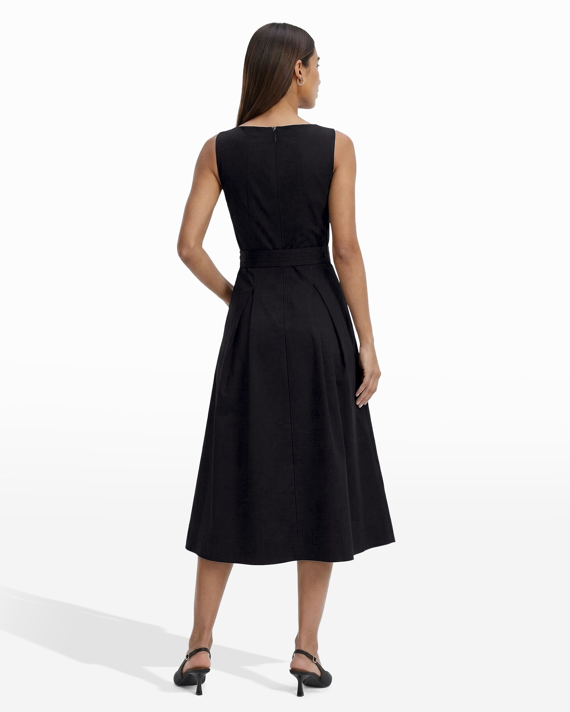 Paneled Bodice Jewel Neck Midi Dress - Anne Klein ANNE BLACK