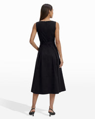 Paneled Bodice Jewel Neck Midi Dress - Anne Klein ANNE BLACK