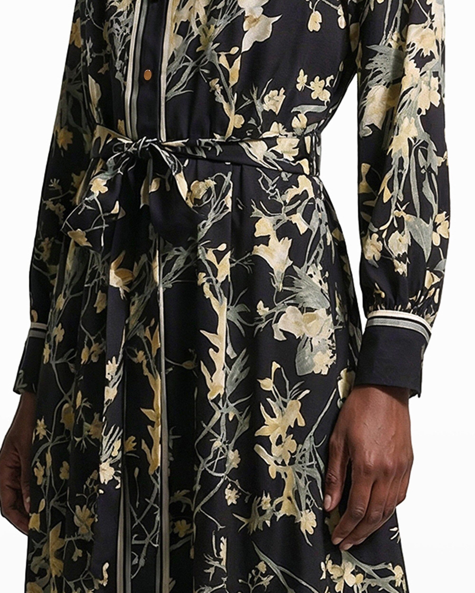 Floral Midi Shirt Dress with Tie Belt - Anne Klein Anne Black Multi
