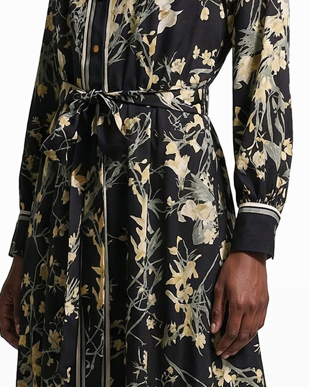 Floral Midi Shirt Dress with Tie Belt - Anne Klein Anne Black Multi