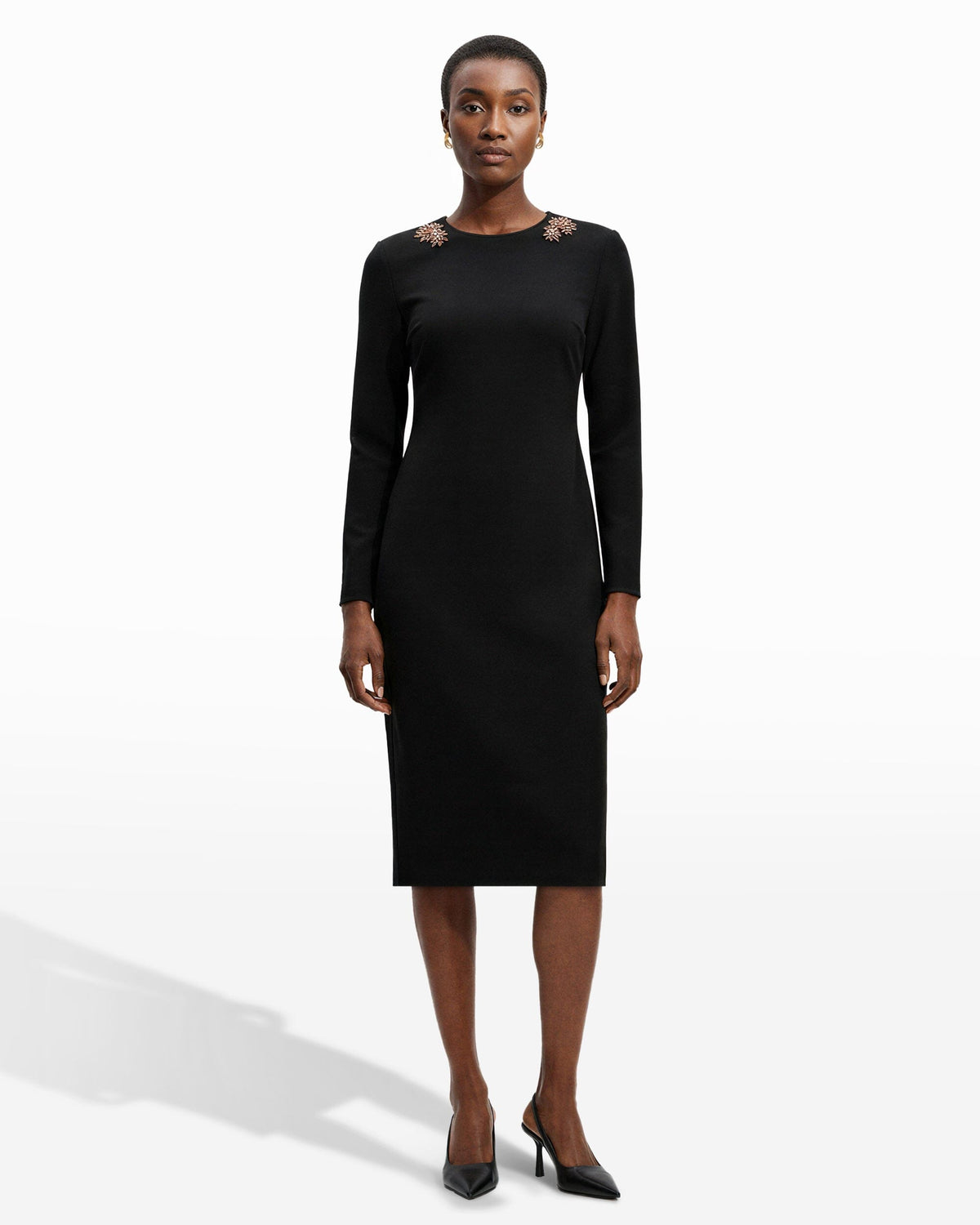 Strong Shoulder Midi Dress - Anne Klein Anne Black