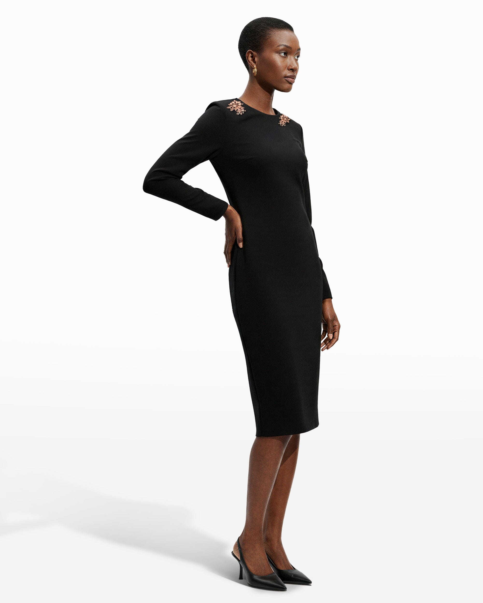 Strong Shoulder Midi Dress - Anne Klein Anne Black