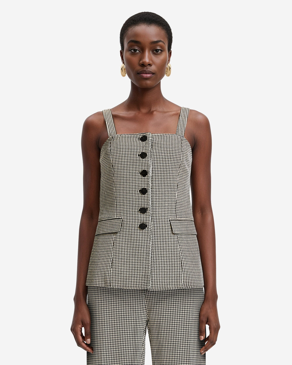 Front Button Vest - Anne Klein Anne Black Multi
