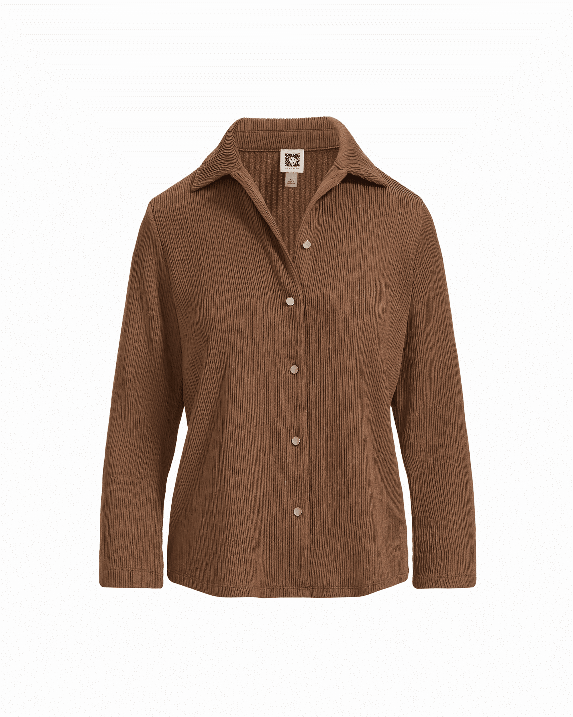 Long Sleeve Button-Down Shirt with Roll Cuff - Anne Klein MUSHROOM