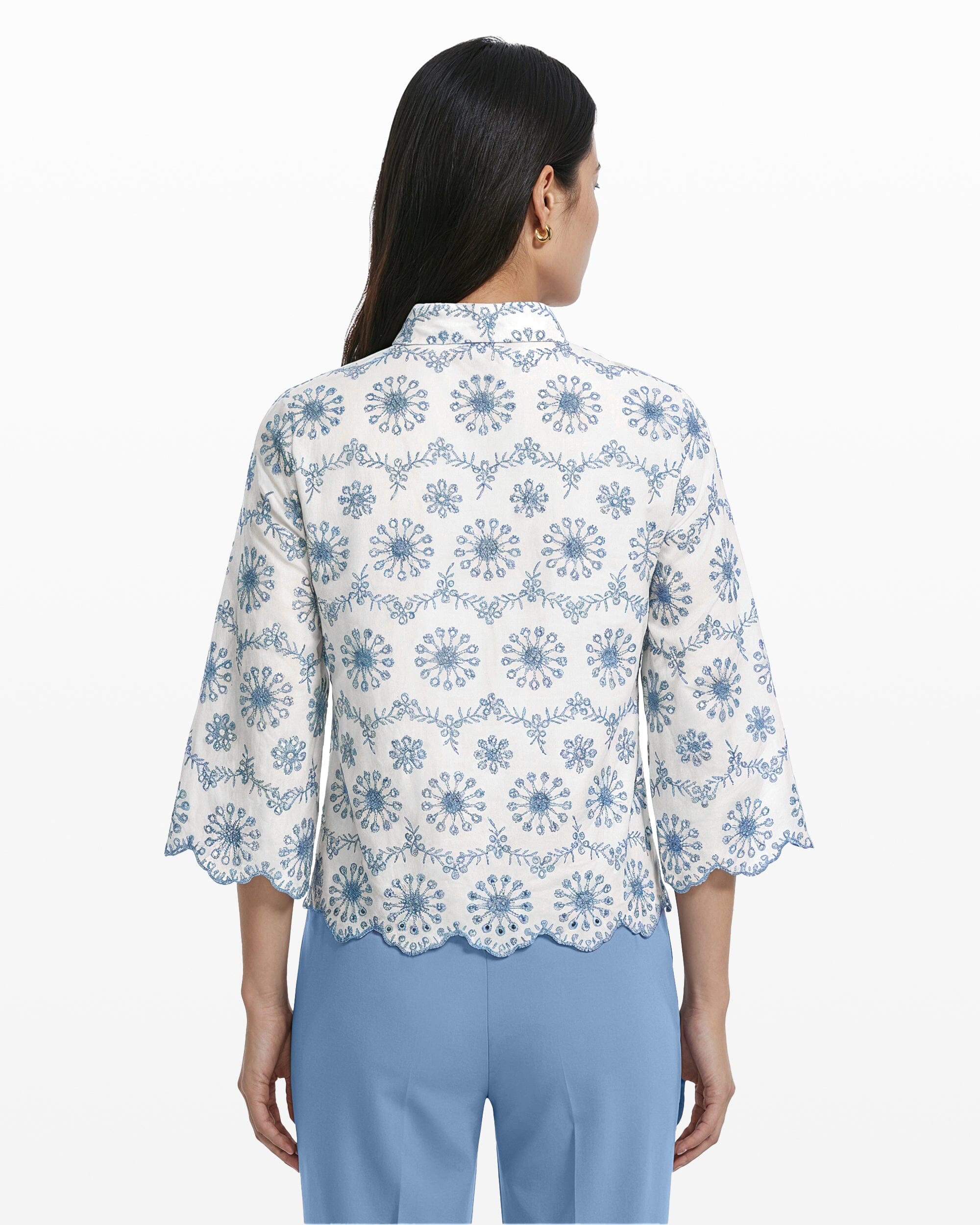 Button Front Shirt with Scallop Hem - Anne Klein CRISP WHT/LAGN
