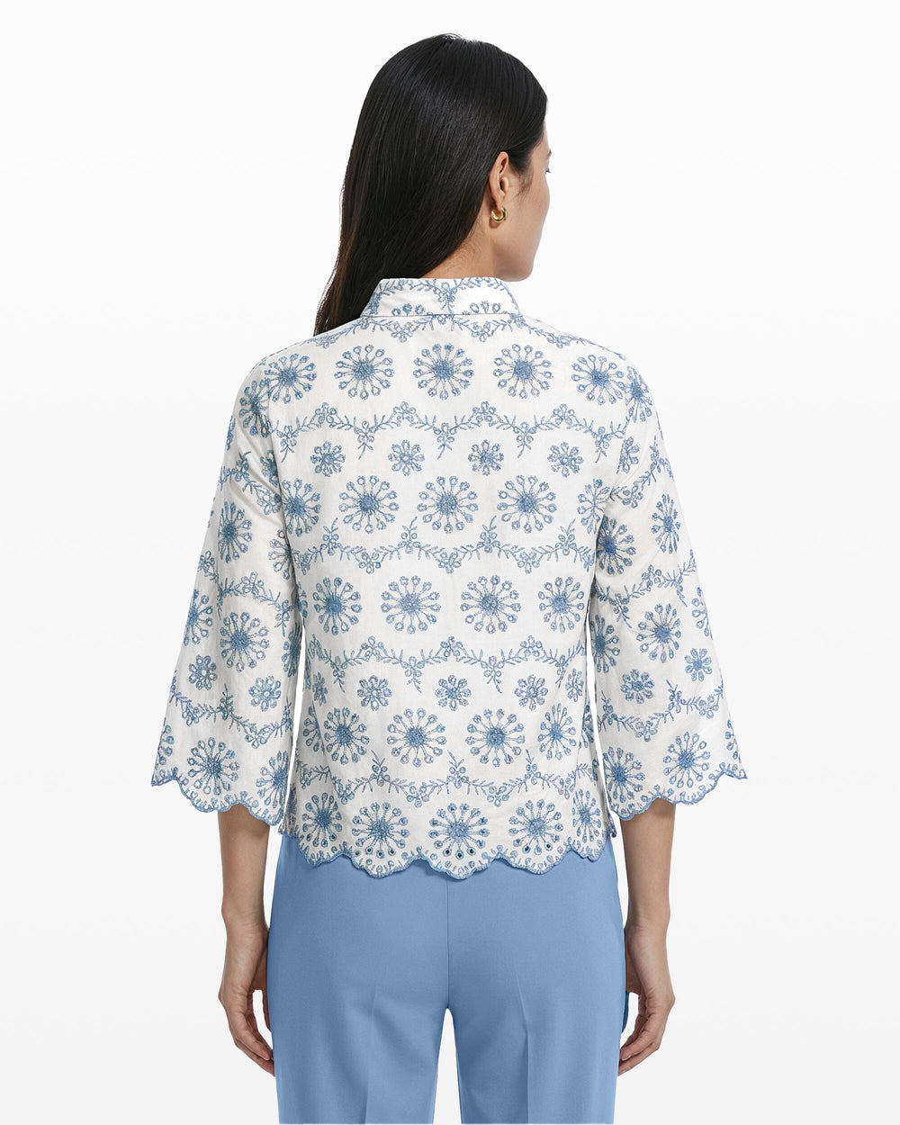 Button Front Shirt with Scallop Hem - Anne Klein CRISP WHT/LAGN