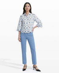 Button Front Shirt with Scallop Hem - Anne Klein CRISP WHT/LAGN