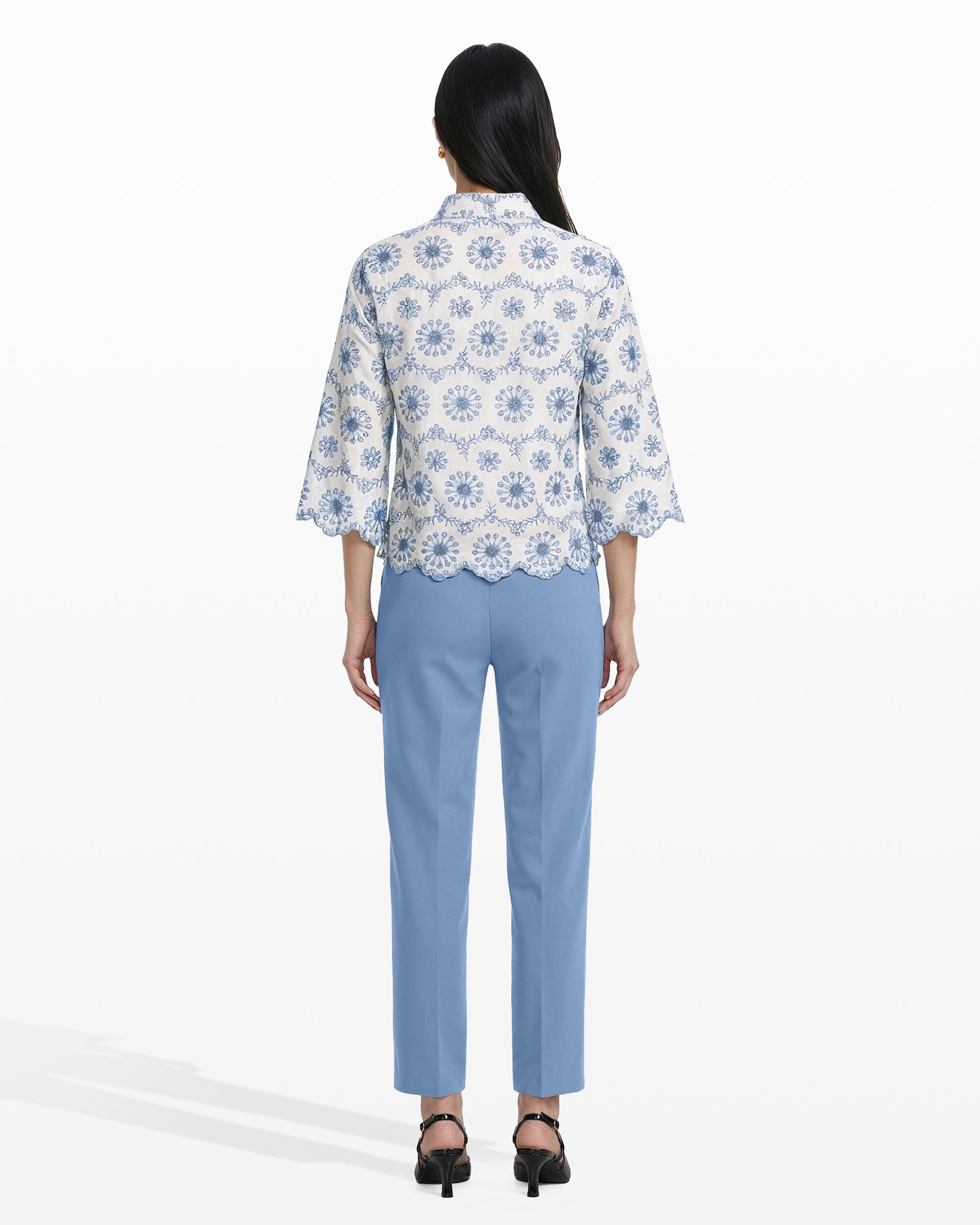 Button Front Shirt with Scallop Hem - Anne Klein CRISP WHT/LAGN