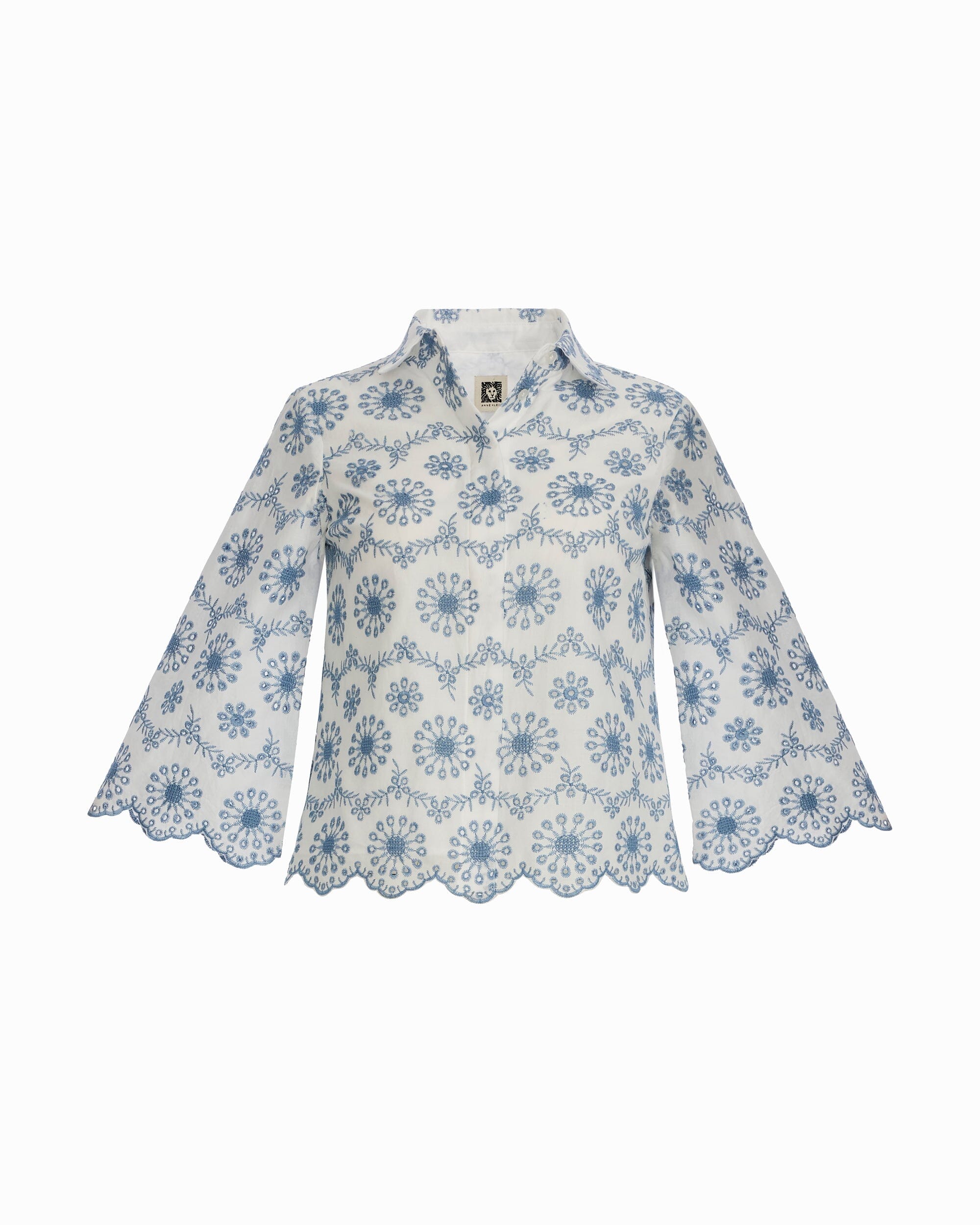 Button Front Shirt with Scallop Hem - Anne Klein CRISP WHT/LAGN