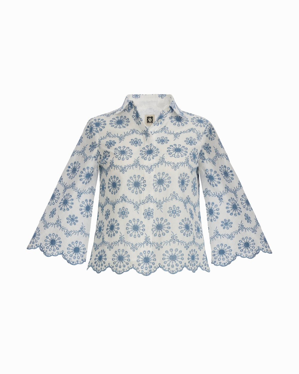 Button Front Shirt with Scallop Hem - Anne Klein CRISP WHT/LAGN