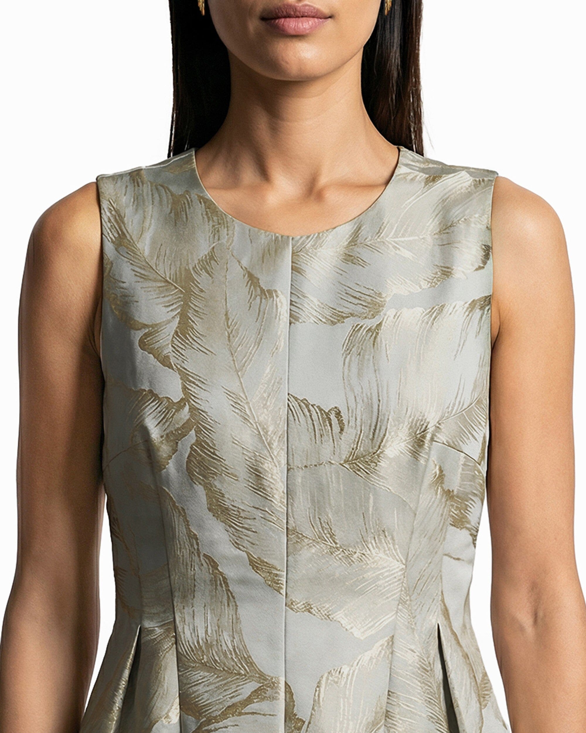 Satin Fit & Flare Dress with Pleats - Anne Klein Soft Aloe/Gold