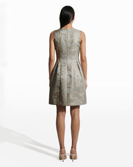 Satin Fit & Flare Dress with Pleats - Anne Klein Soft Aloe/Gold