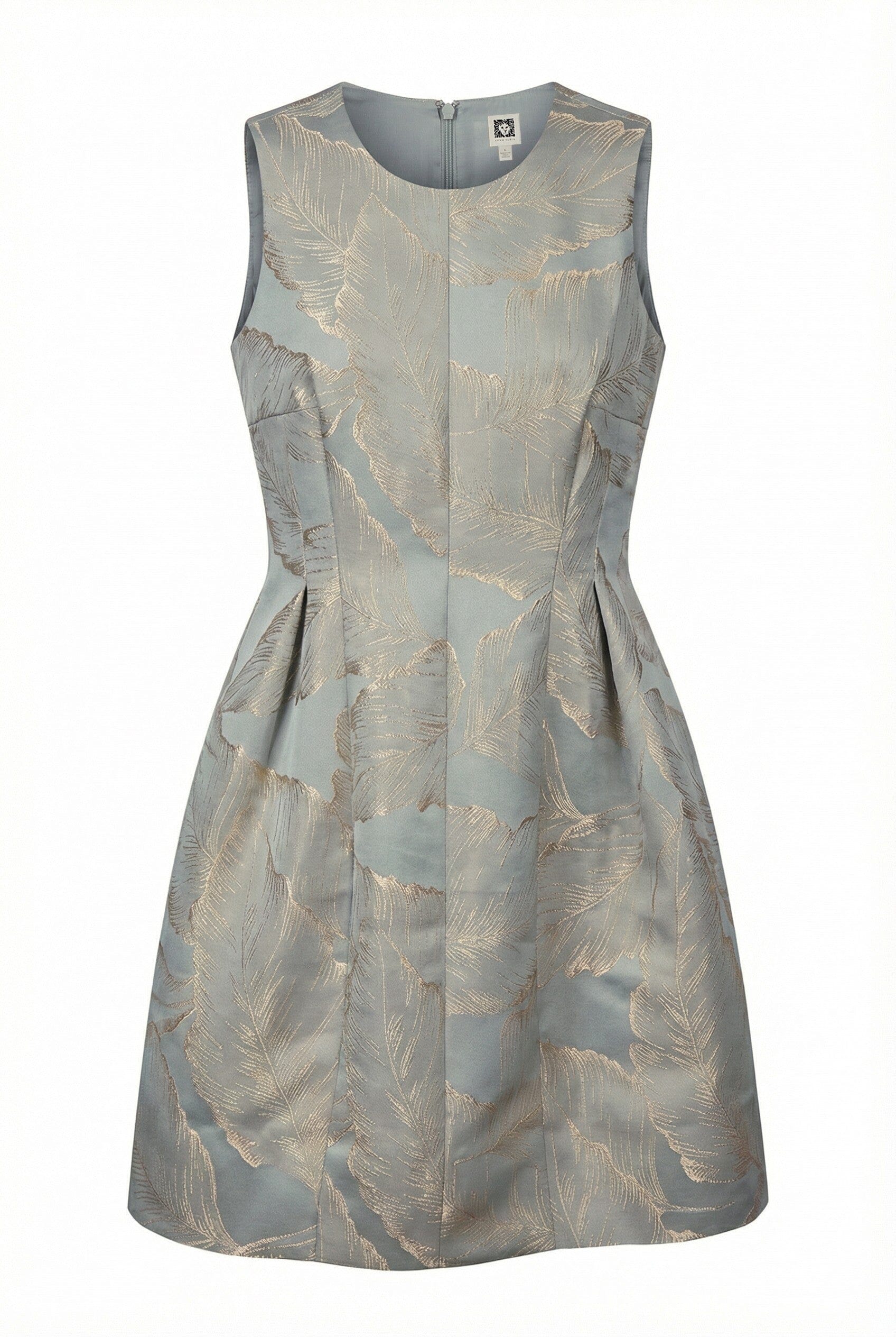 Satin Fit & Flare Dress with Pleats - Anne Klein Soft Aloe/Gold