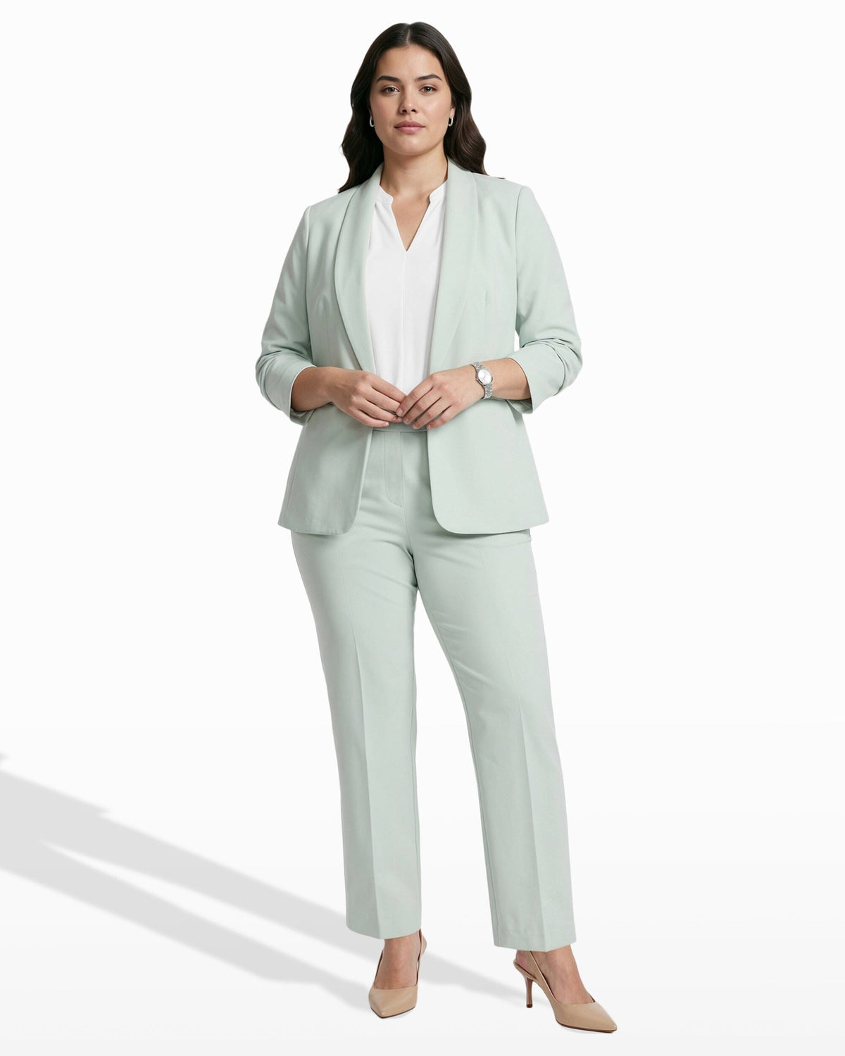 Plus Size Shawl Collar Open Front Jacket - Anne Klein Soft Aloe