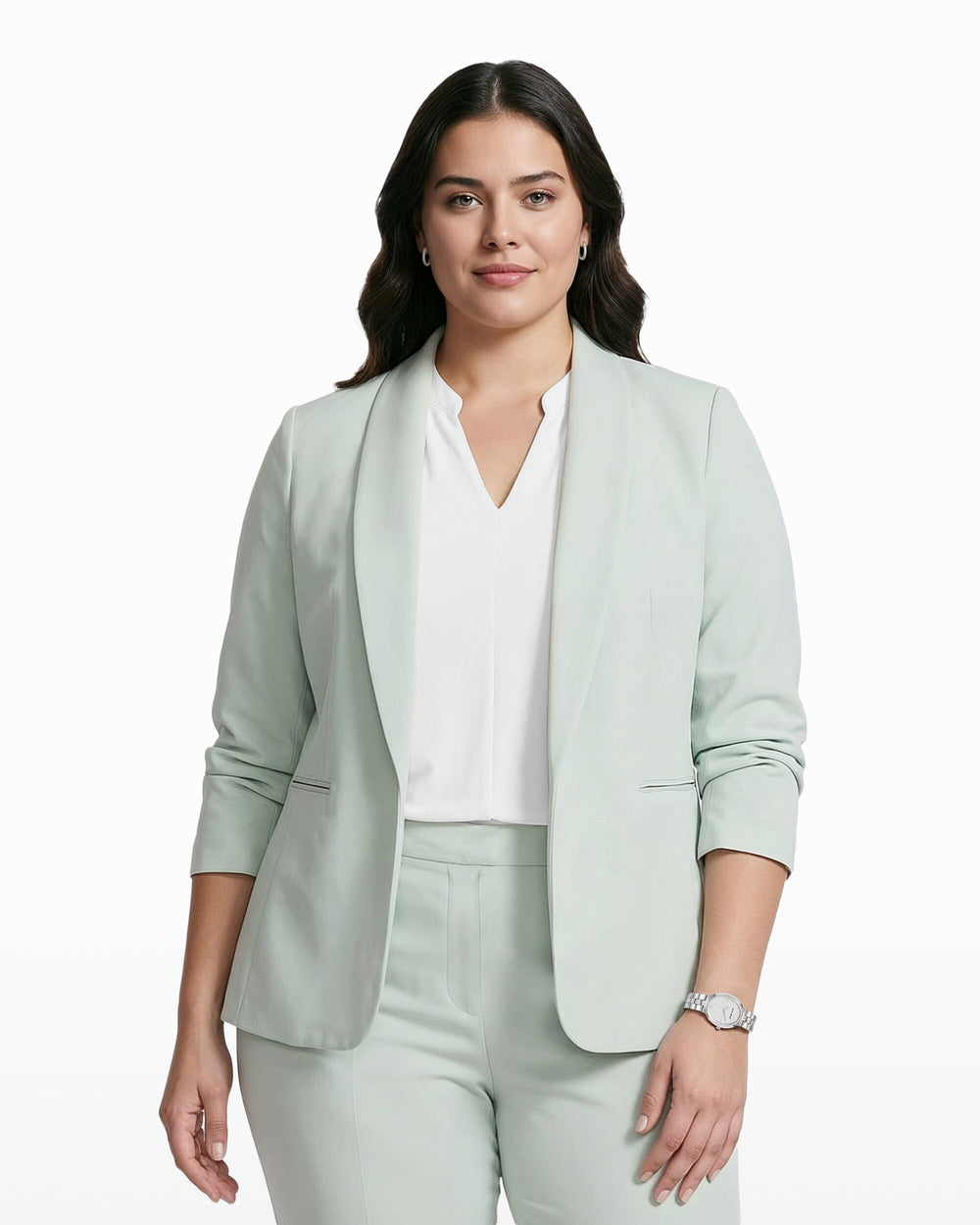 Plus Size Shawl Collar Open Front Jacket - Anne Klein Soft Aloe