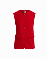 Four-Button Sleeveless Vest Jacket - Anne Klein BEGONIA RED