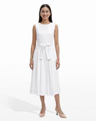 Paneled Bodice Jewel Neck Midi Dress - Anne Klein WHITE DOVE