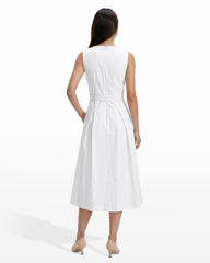 Paneled Bodice Jewel Neck Midi Dress - Anne Klein WHITE DOVE