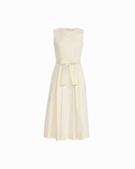 Paneled Bodice Jewel Neck Midi Dress - Anne Klein WHITE DOVE