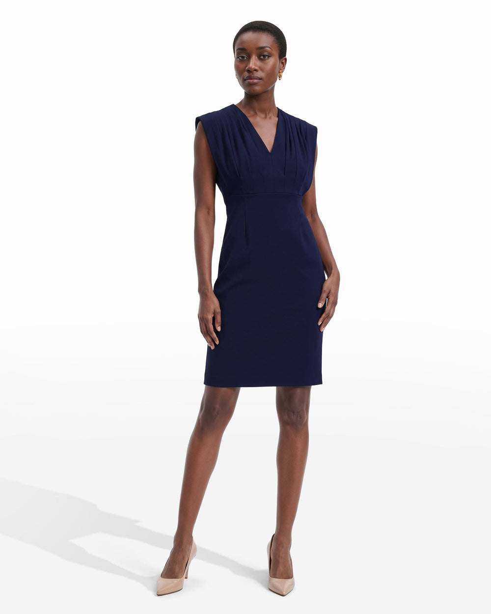 Pleated Bodice Sheath Dress - Anne Klein DEEP NAVY