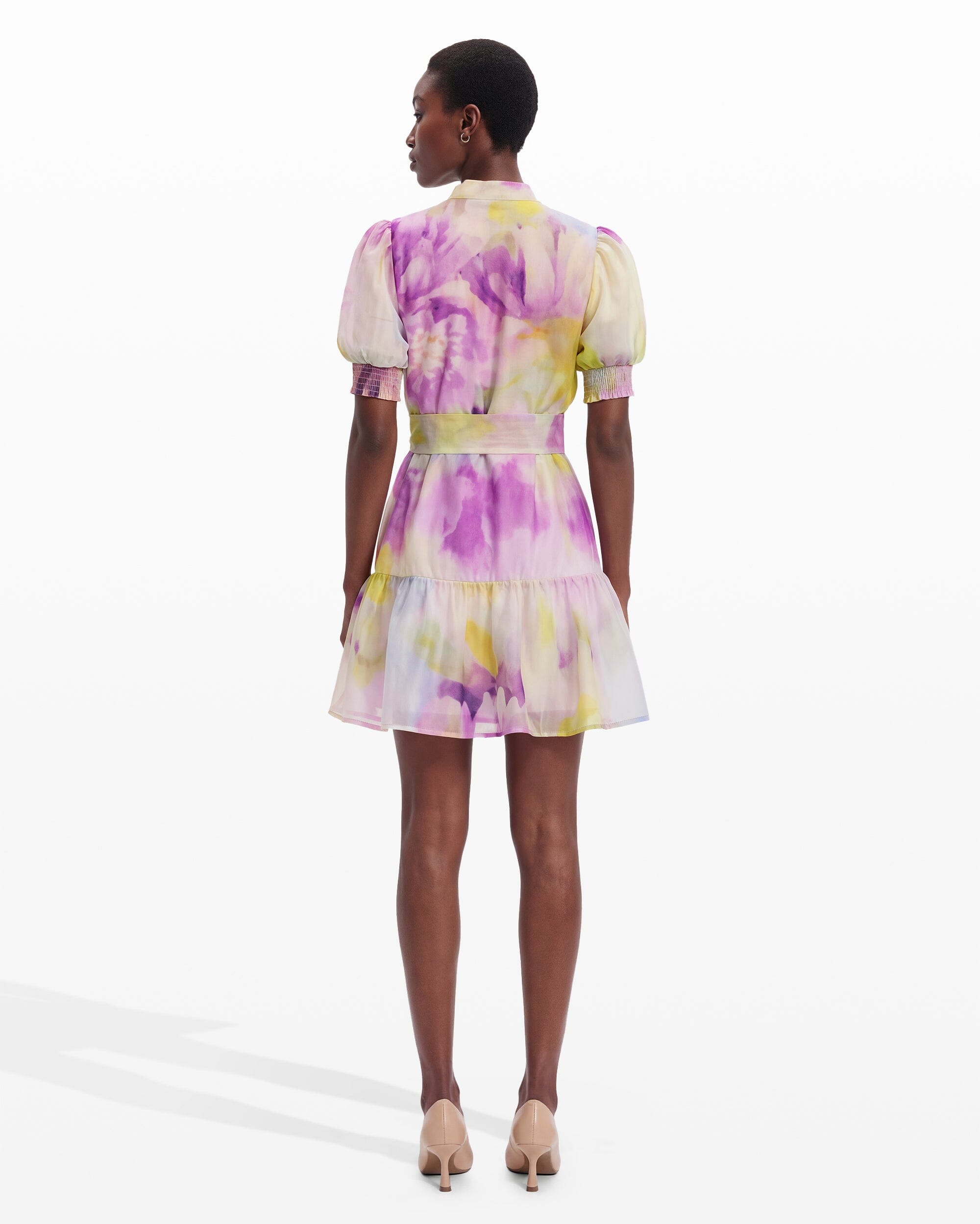 Puff Sleeve Shirt Dress - Anne Klein PASTEL LILAC MULTI