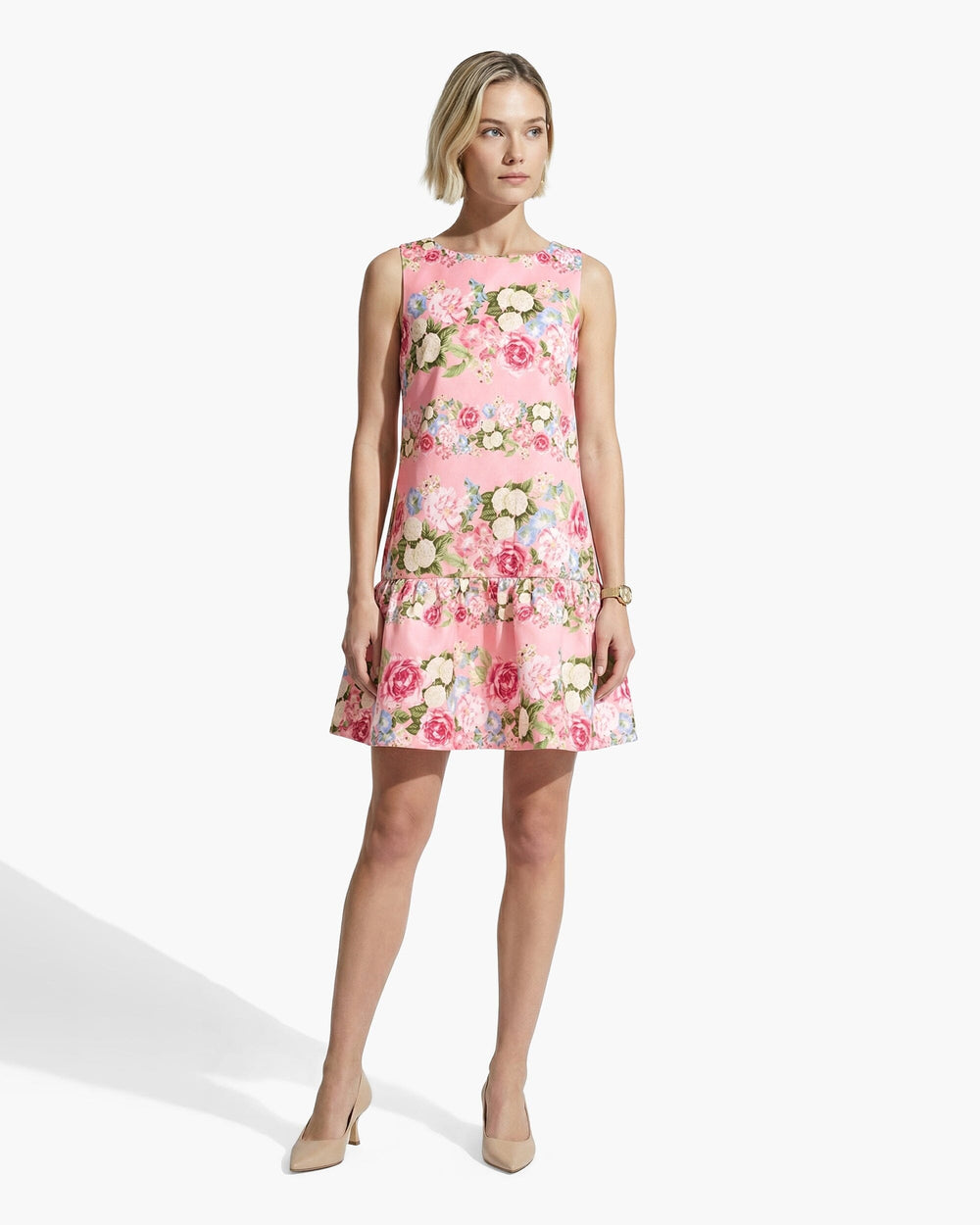 Boat Neck Flounce Shift Dress - Anne Klein CARNATION PINK MULT