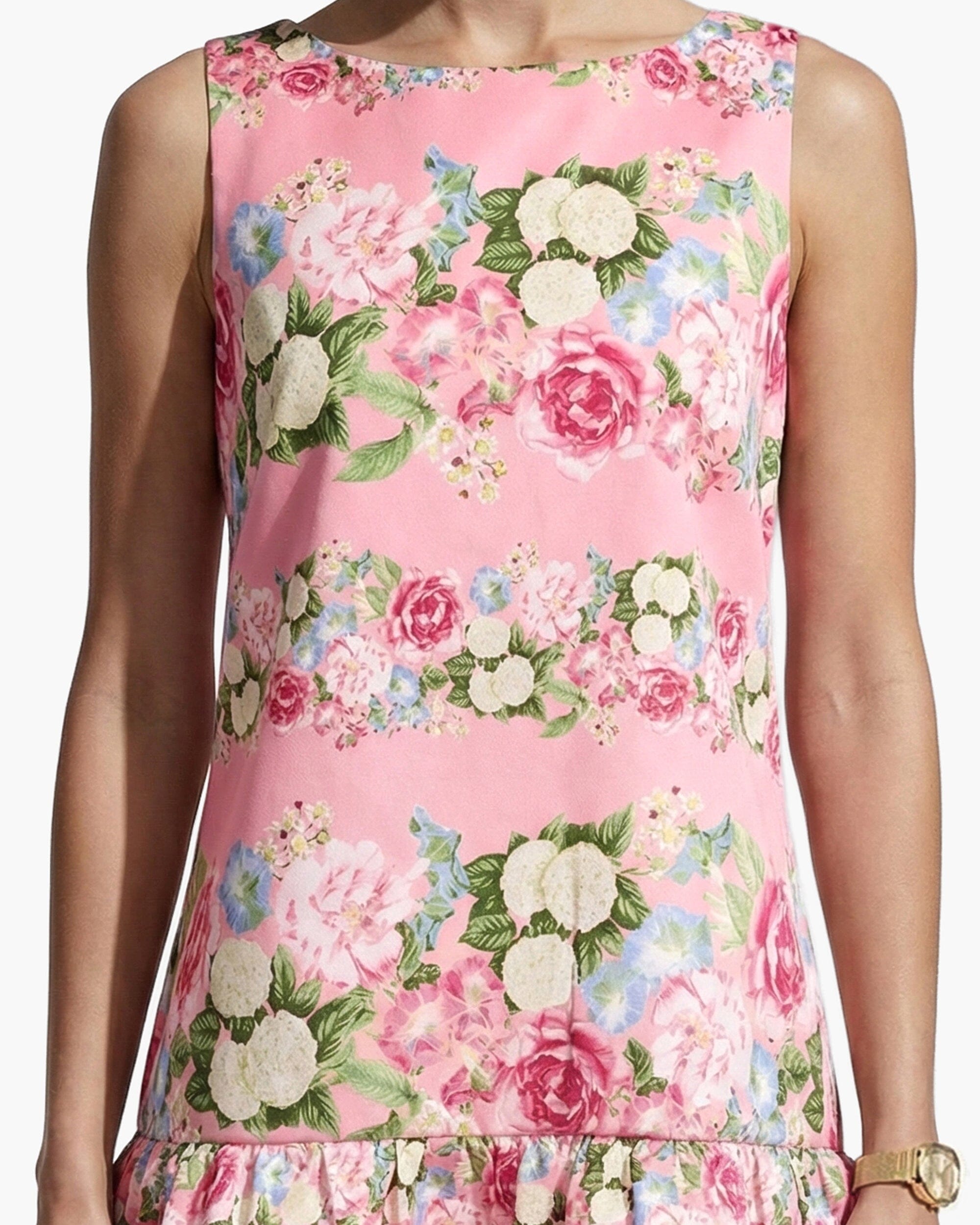 Boat Neck Flounce Shift Dress - Anne Klein CARNATION PINK MULT