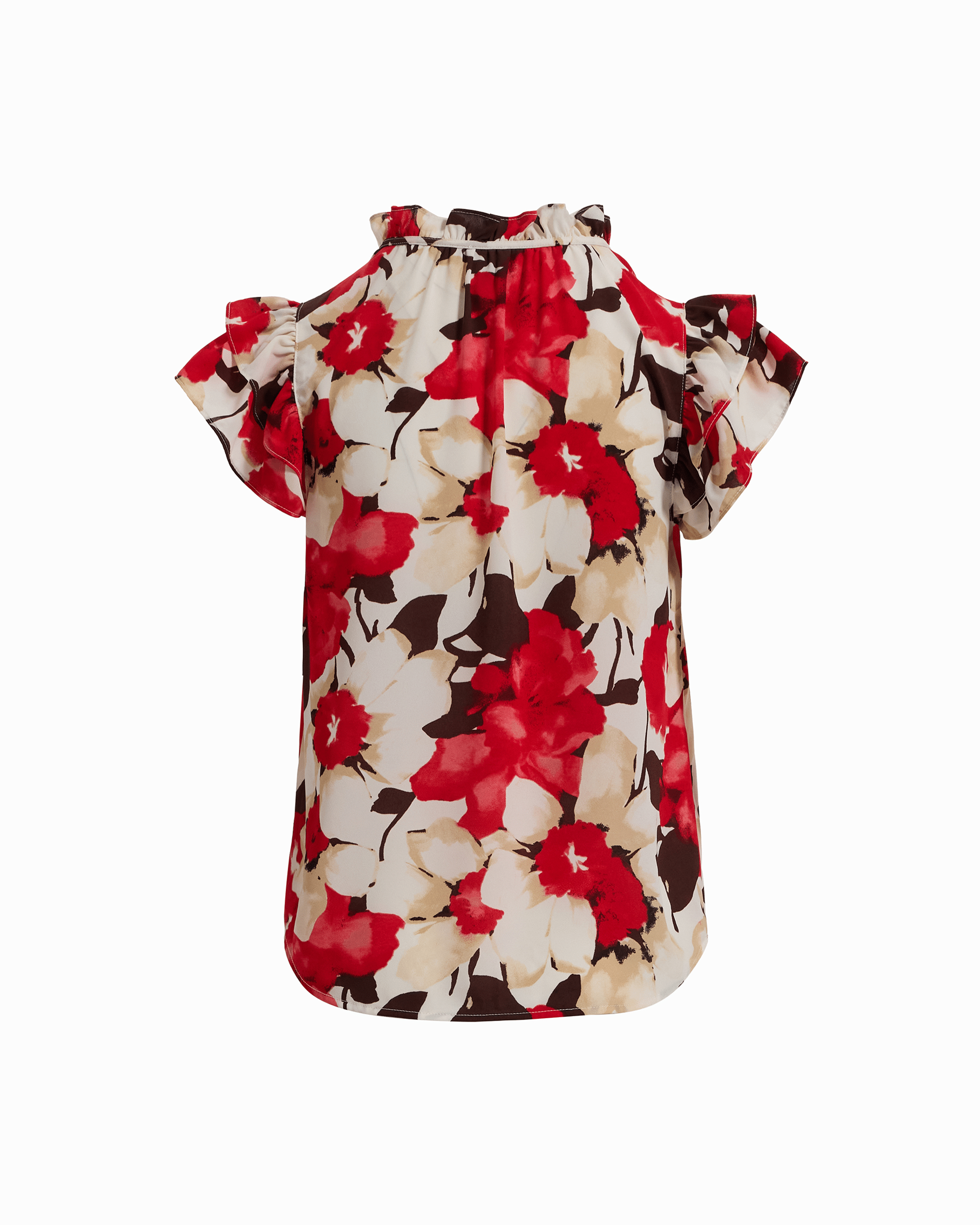 Ruffle Sleeve V-Neck Tie Blouse in WHITE DOVE MULTI - Anne Klein WHITE DOVE MULTI