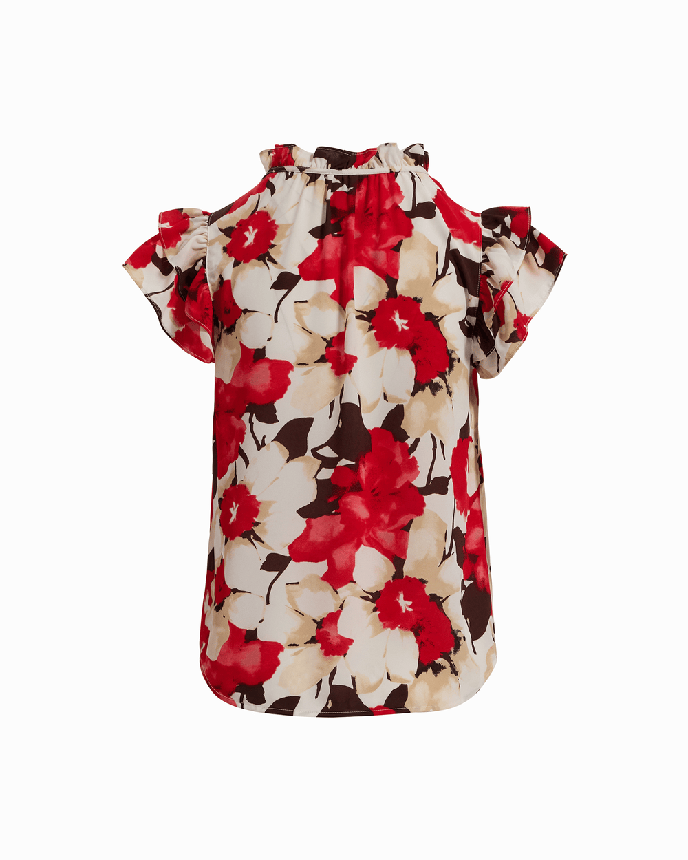 Ruffle Sleeve V-Neck Tie Blouse in WHITE DOVE MULTI - Anne Klein WHITE DOVE MULTI