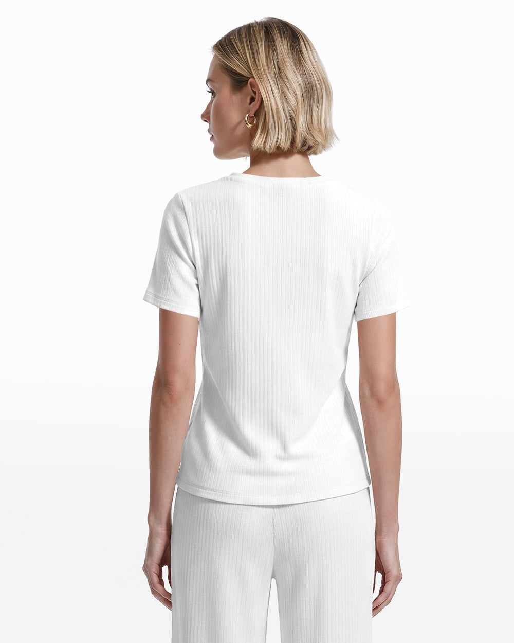 Short Sleeve V-Neck Button Loop Knit Top - Anne Klein WHITE DOVE