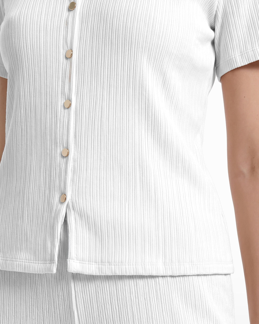 Short Sleeve V-Neck Button Loop Knit Top - Anne Klein WHITE DOVE