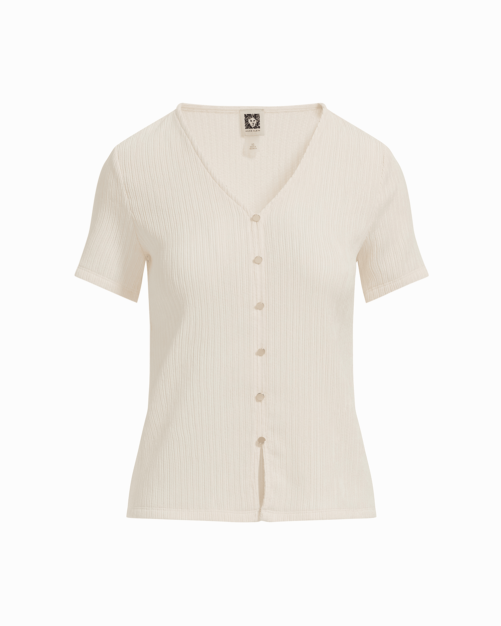 Short Sleeve V-Neck Button Loop Knit Top - Anne Klein WHITE DOVE