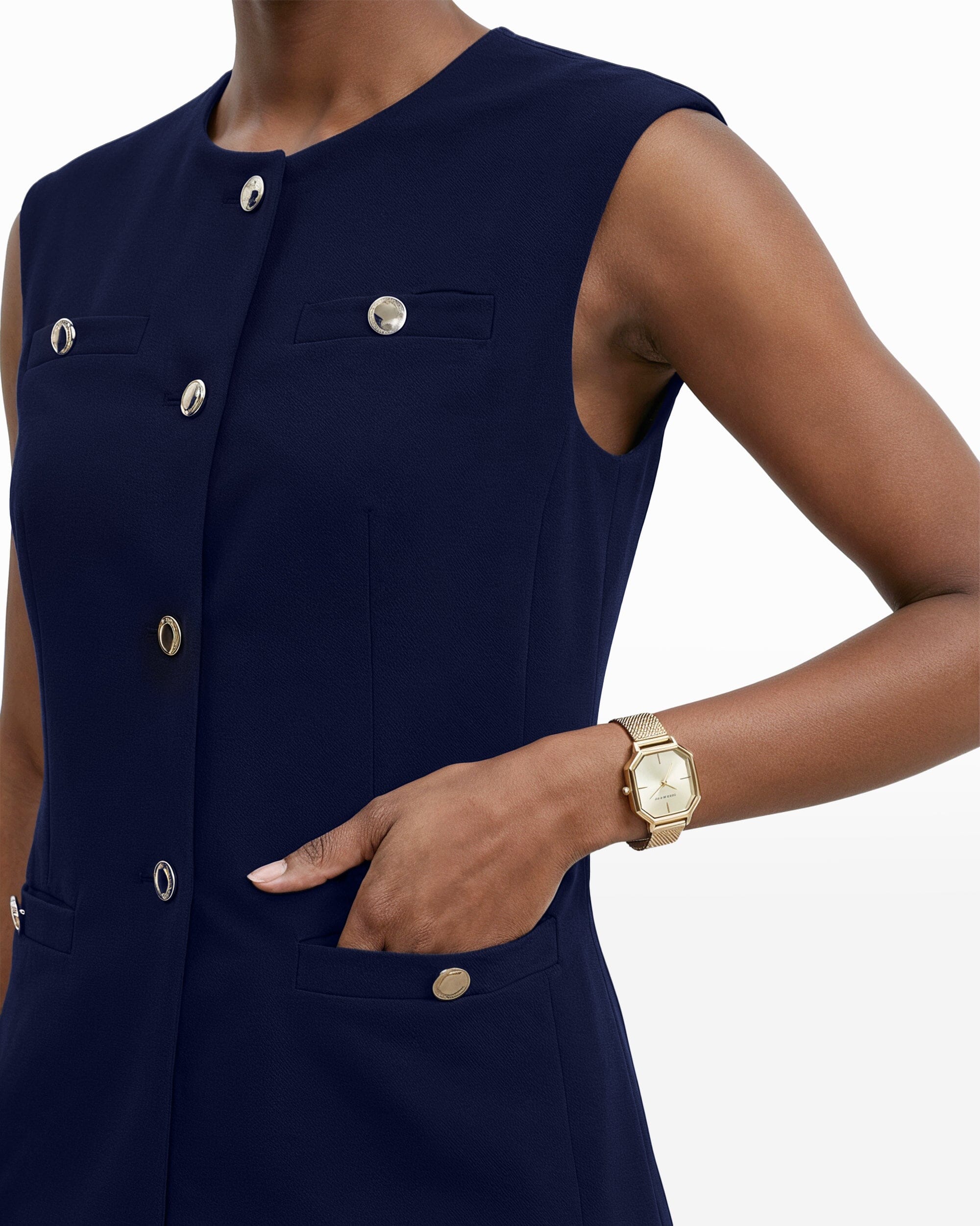 Four-Button Vest with Welt Pockets - Anne Klein DISTANT MOUNTAIN