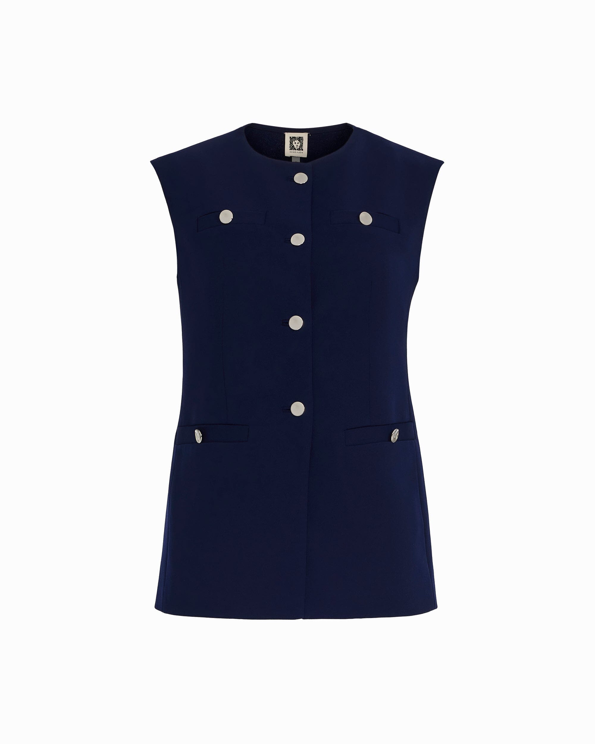 Four-Button Vest with Welt Pockets - Anne Klein DISTANT MOUNTAIN