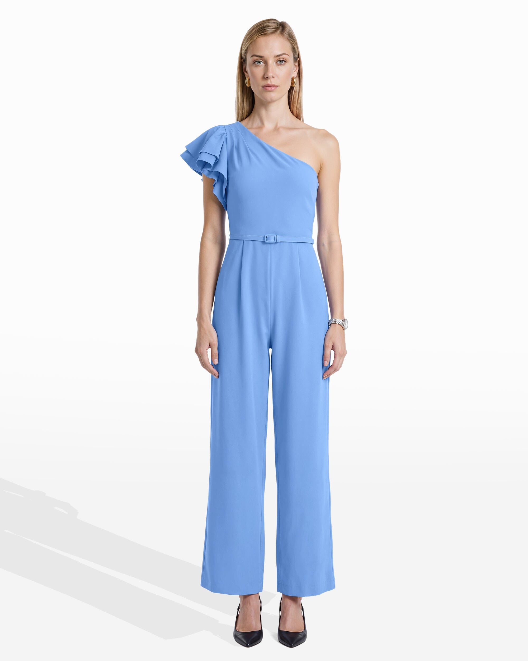 One Shoulder Ruffle Jumpsuit - Anne Klein SEAPORT