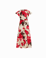 Flutter Sleeve Tiered Midi Dress in WHITE DOVE MULTI - Anne Klein WHITE DOVE MULTI
