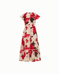 Flutter Sleeve Tiered Midi Dress in WHITE DOVE MULTI - Anne Klein WHITE DOVE MULTI