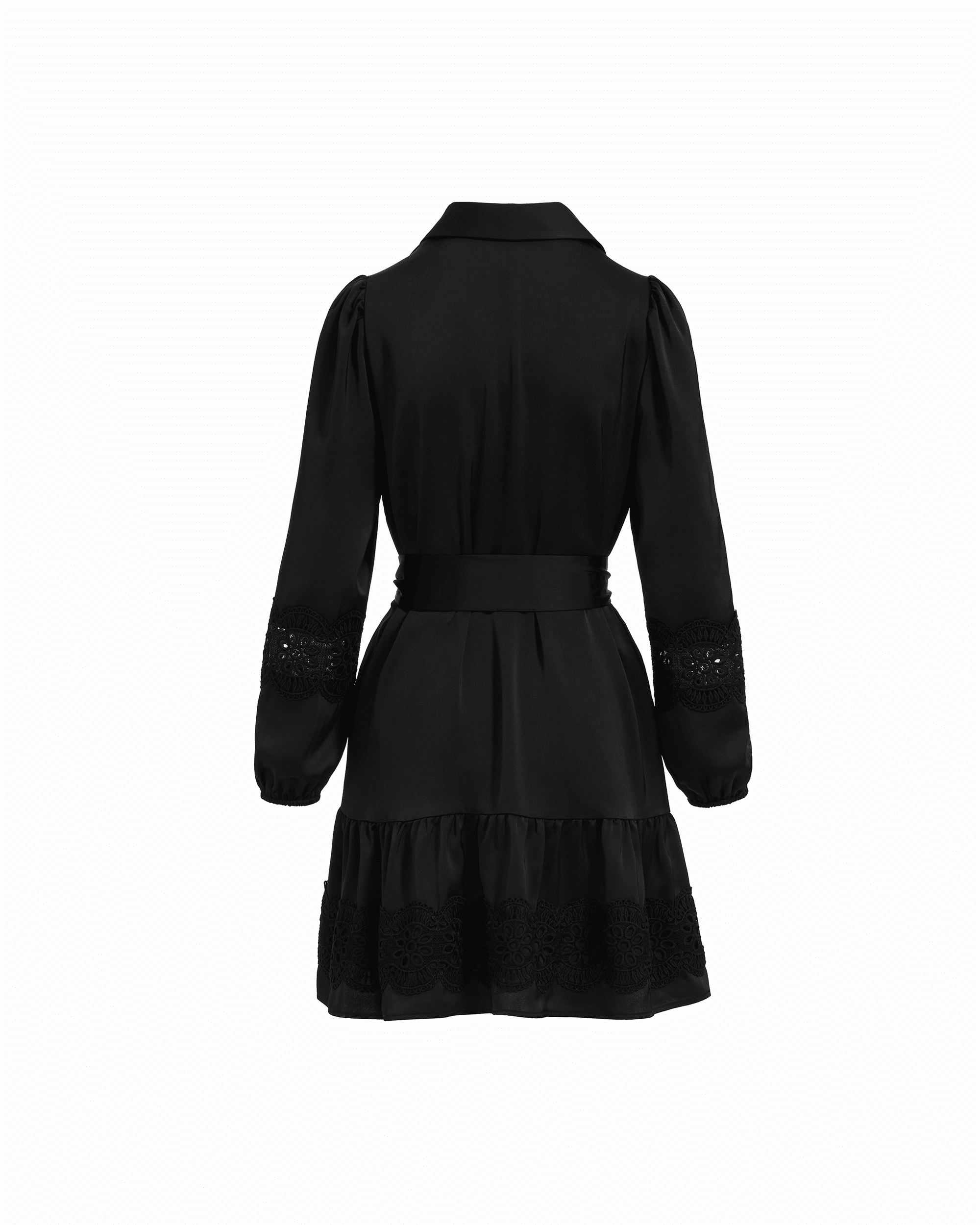 Tiered Collared Long Sleeve Button-Front Shirt Dress - Anne Klein ANNE BLACK