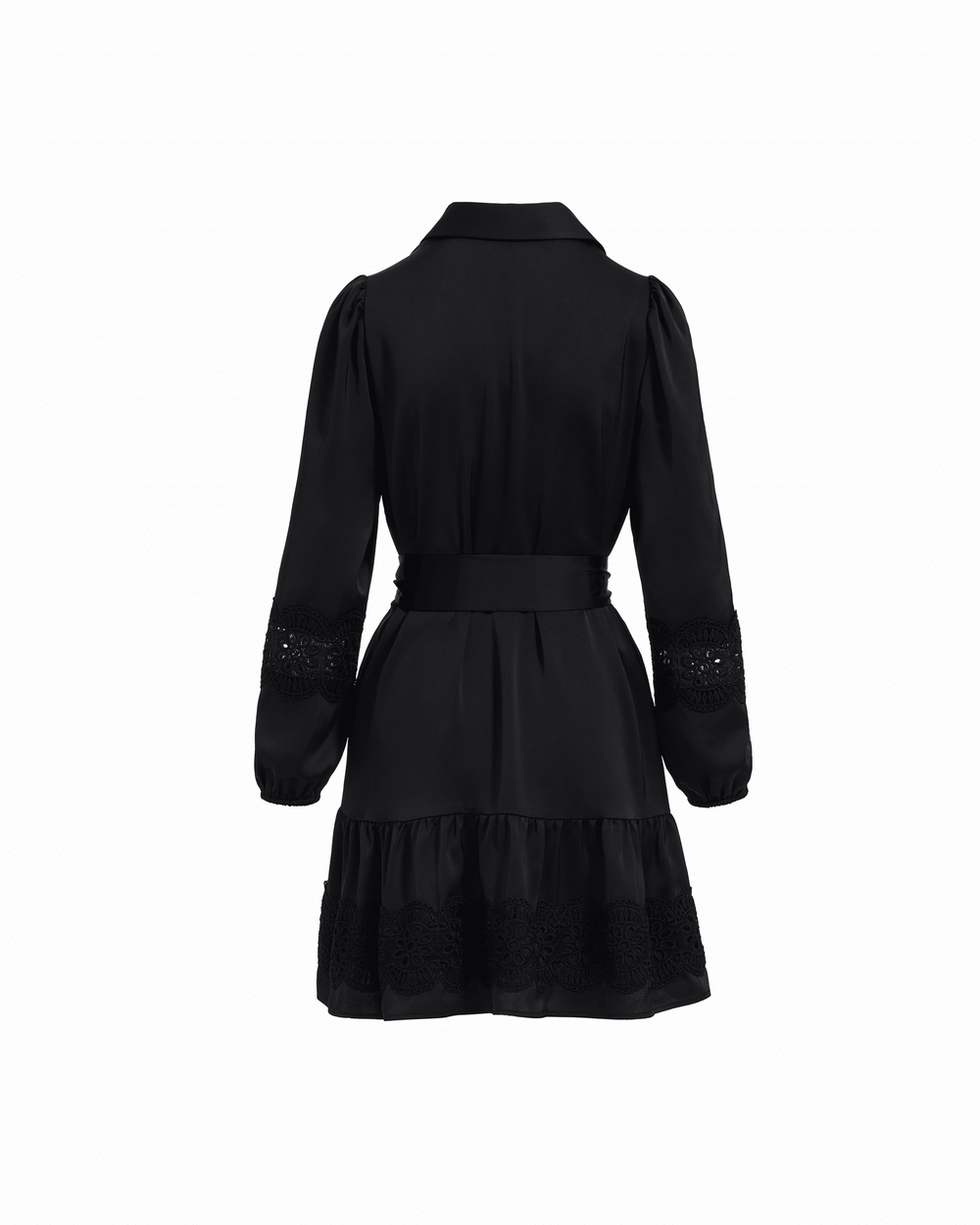 Tiered Collared Long Sleeve Button-Front Shirt Dress - Anne Klein ANNE BLACK