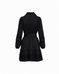 Tiered Collared Long Sleeve Button-Front Shirt Dress - Anne Klein ANNE BLACK