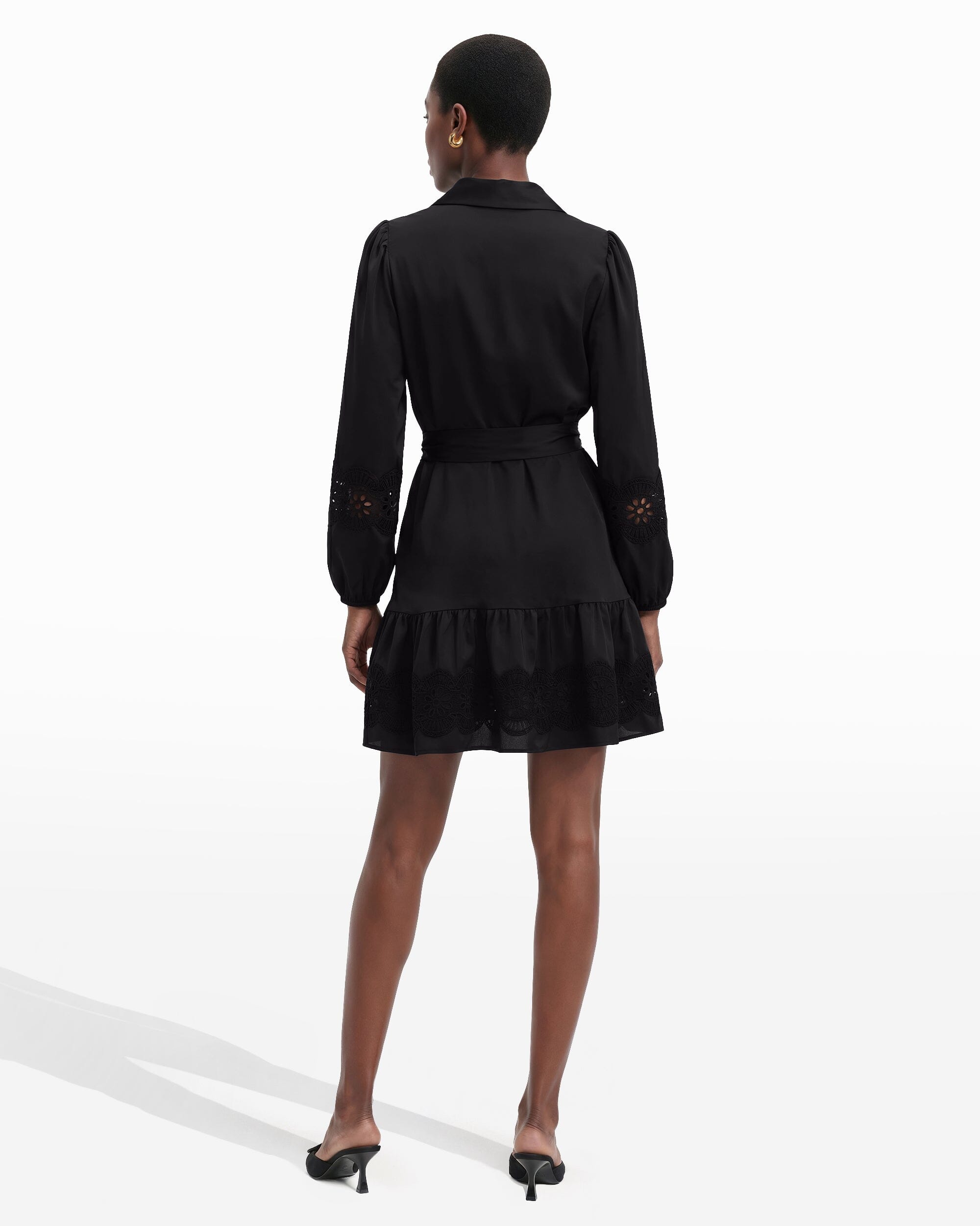 Tiered Collared Long Sleeve Button-Front Shirt Dress - Anne Klein ANNE BLACK