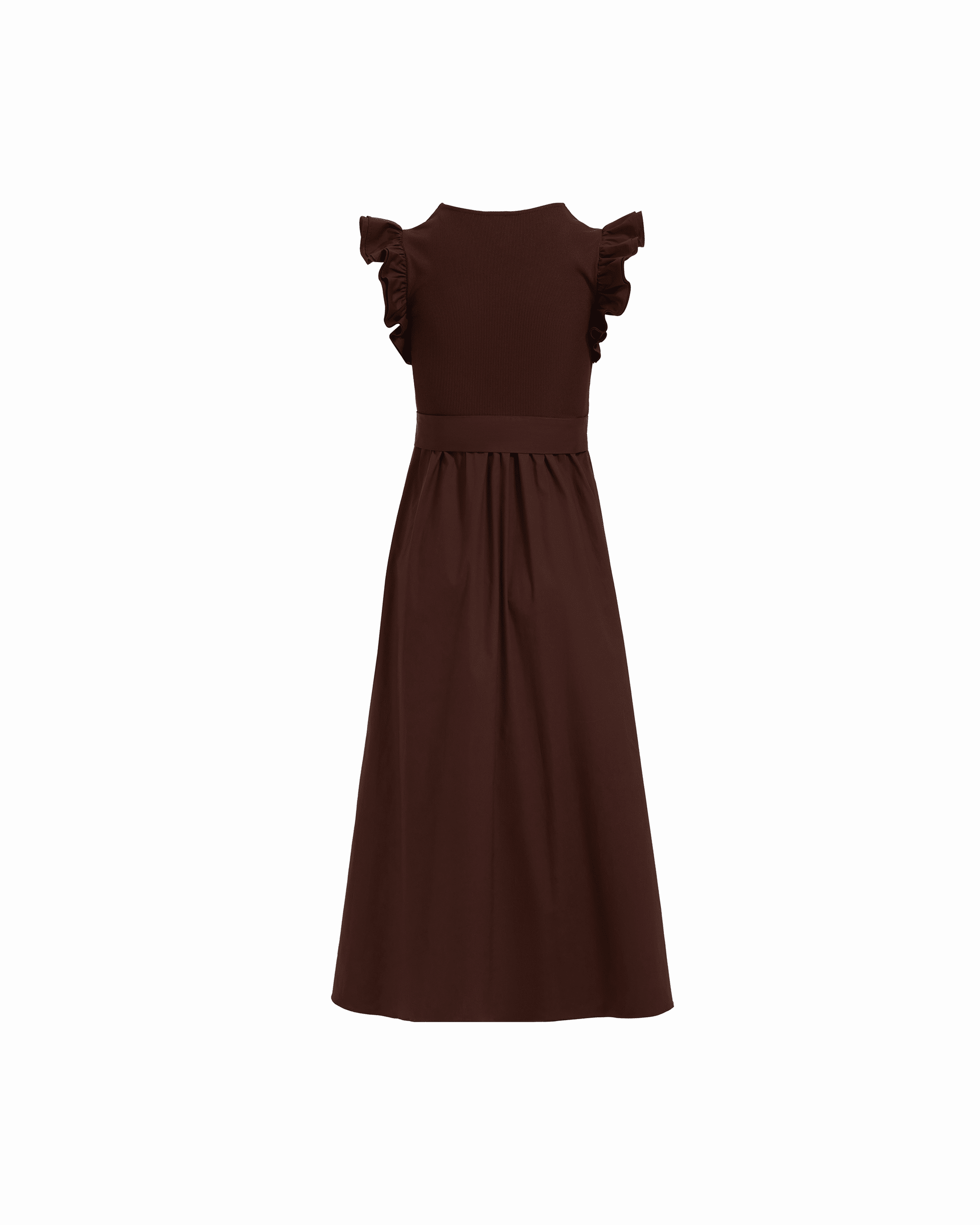 Mixed Media Midi Dress with Ruffle Sleeves in DARK CHOCOLATE | Anne Kl - Anne Klein DARK CHOCOLATE