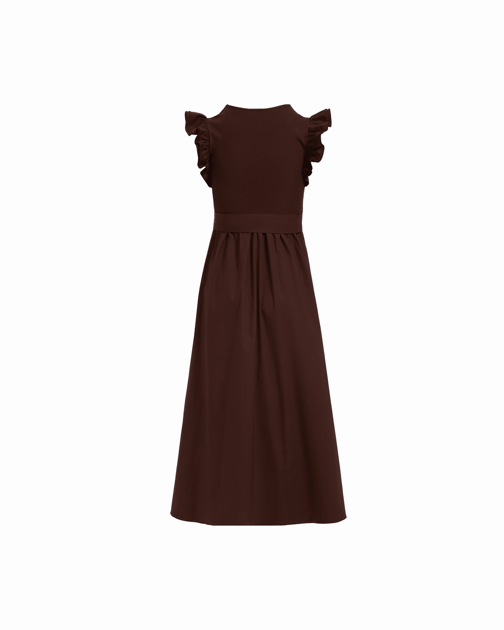 Mixed Media Midi Dress with Ruffle Sleeves in DARK CHOCOLATE | Anne Kl - Anne Klein DARK CHOCOLATE